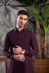 Stitched Premium Collar Kameez Shalwar for Men - Maroon